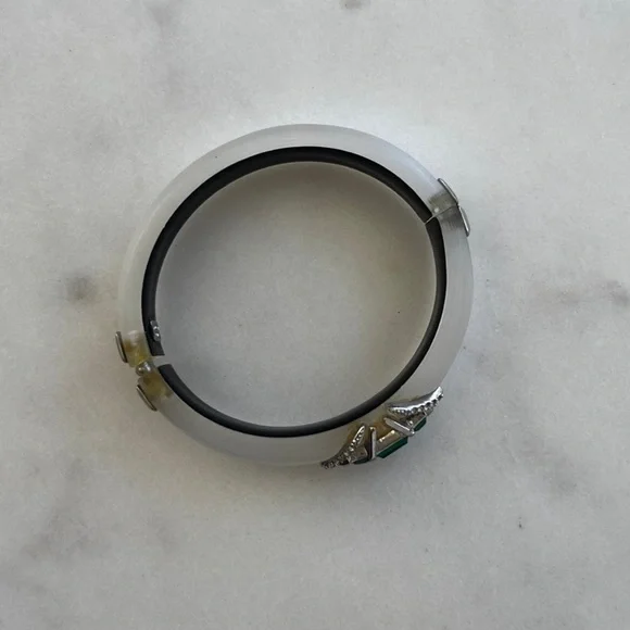 Alexis Bittar Bracelet white silverish color hinged bracelet with crystals. - Picture 3 of 5